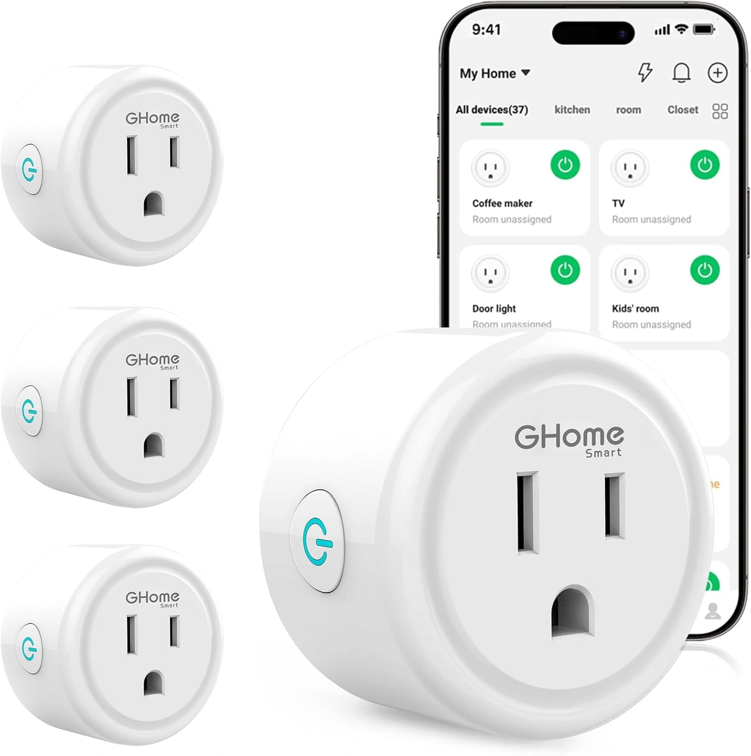 GHome Smart Plug 4-Pack, WiFi Smart Plugs Work with Alexa and Google Home
