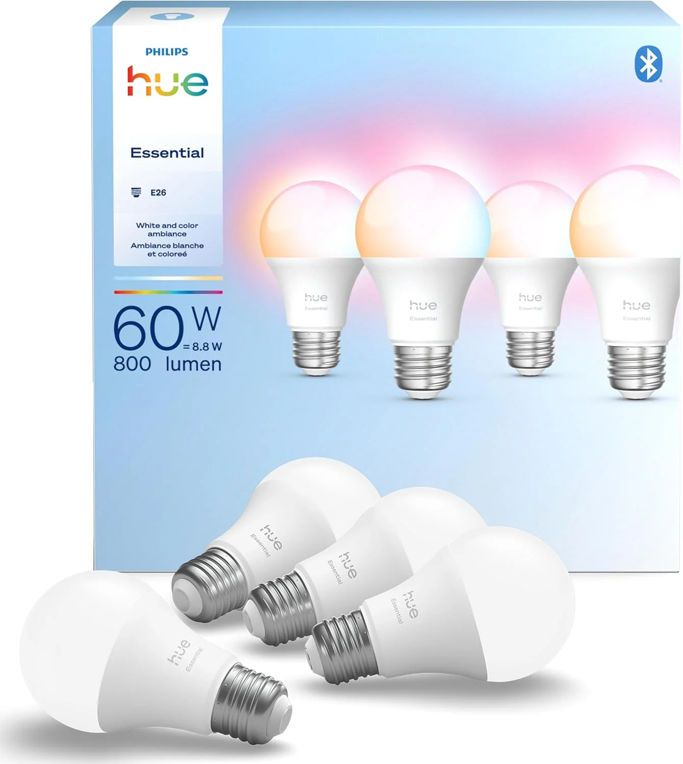 Philips Hue Essential White & Color A19 Bulbs (4 Pack)